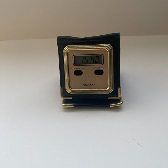 Raymax Black Foldable Leather Covered Pocket Digital Clock - Picture 1 of 8